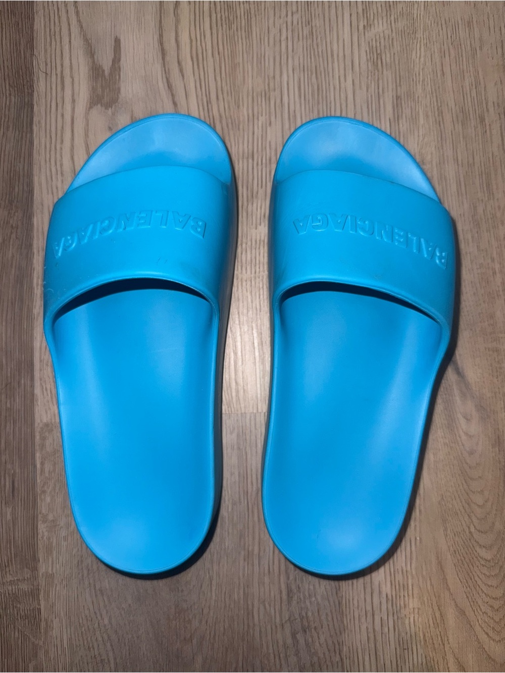 Balenciaga Turquoise Single-Band Slide Sandals